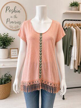 4 for $25 🌸 Maurices Blush Boho Crochet Fringe Top | Size 3 🌸